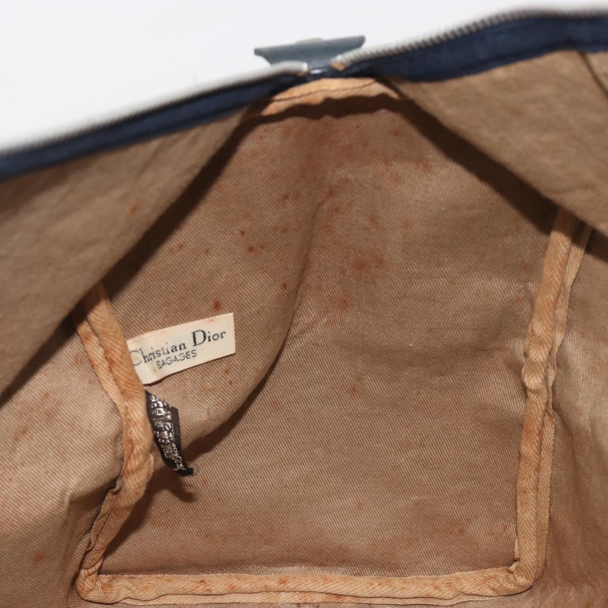 Christian Dior Trotter Canvas Boston Bag Navy Silver Auth 195678