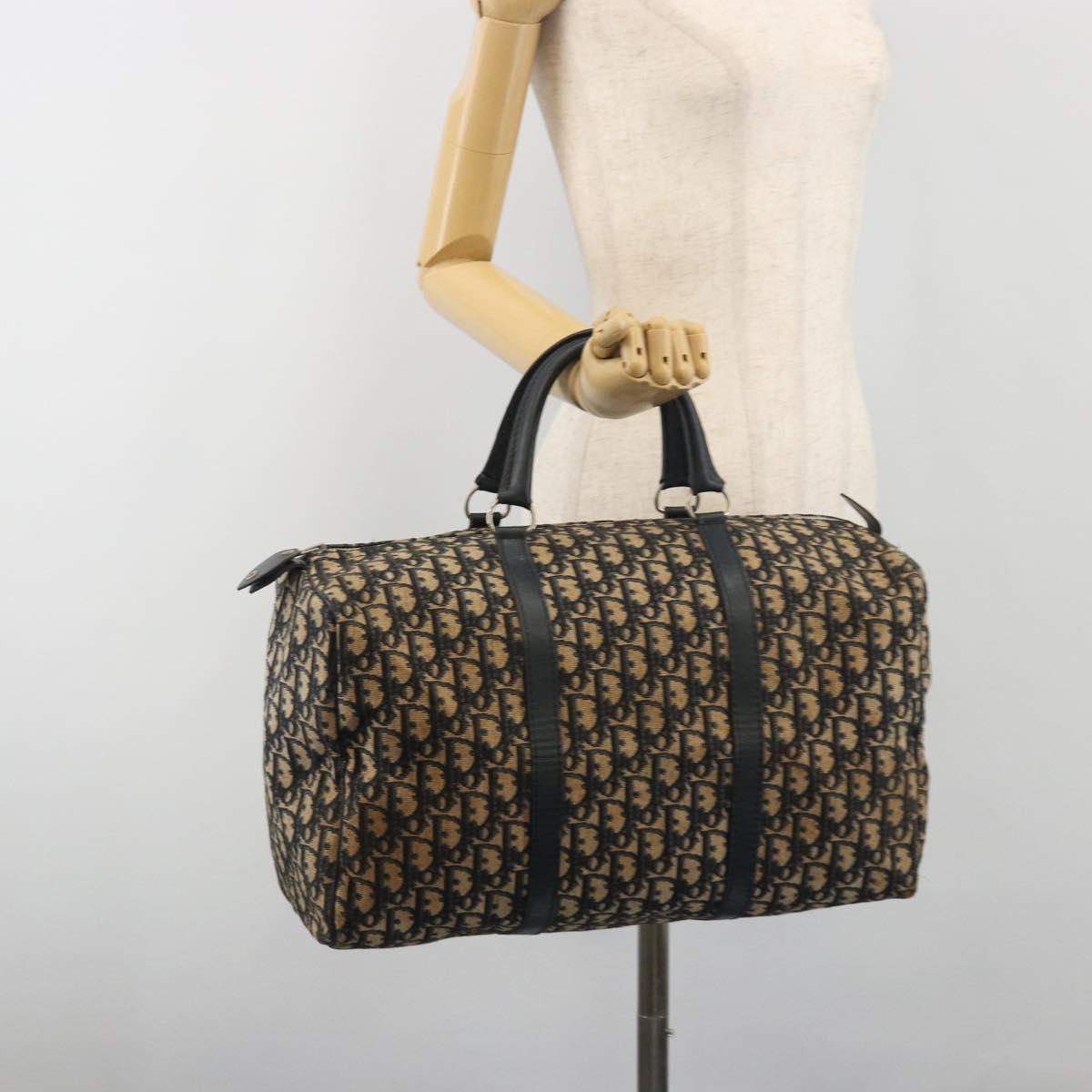 Christian Dior Trotter Canvas Boston Bag Navy Silver Auth 195678