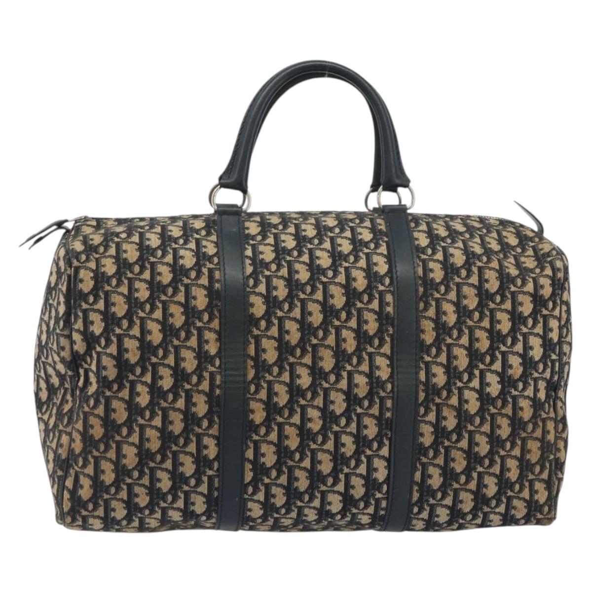 Christian Dior Trotter Canvas Boston Bag Navy Silver Auth 195678