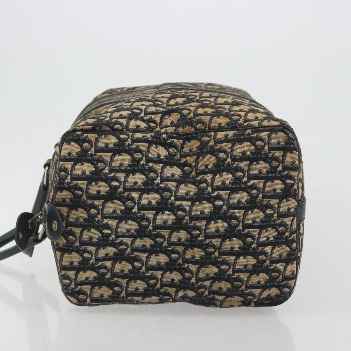Christian Dior Trotter Canvas Boston Bag Navy Silver Auth 195678