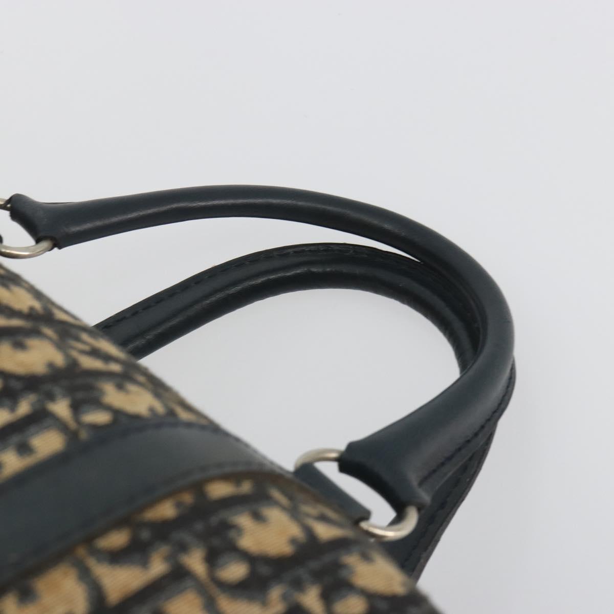 Christian Dior Trotter Canvas Boston Bag Navy Silver Auth 195678