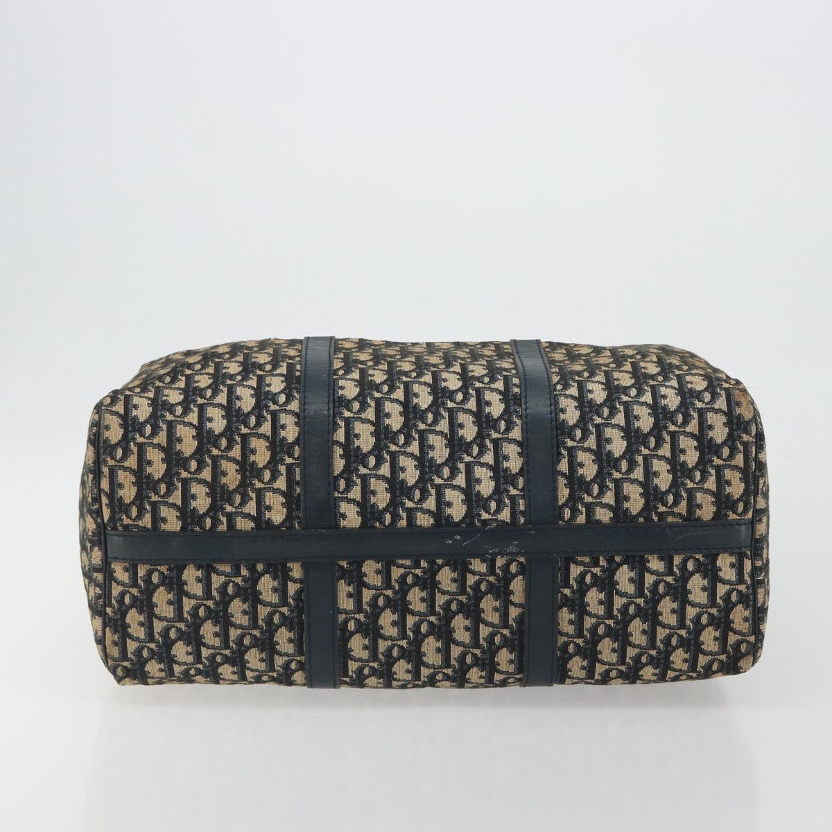 Christian Dior Trotter Canvas Boston Bag Navy Silver Auth 195678