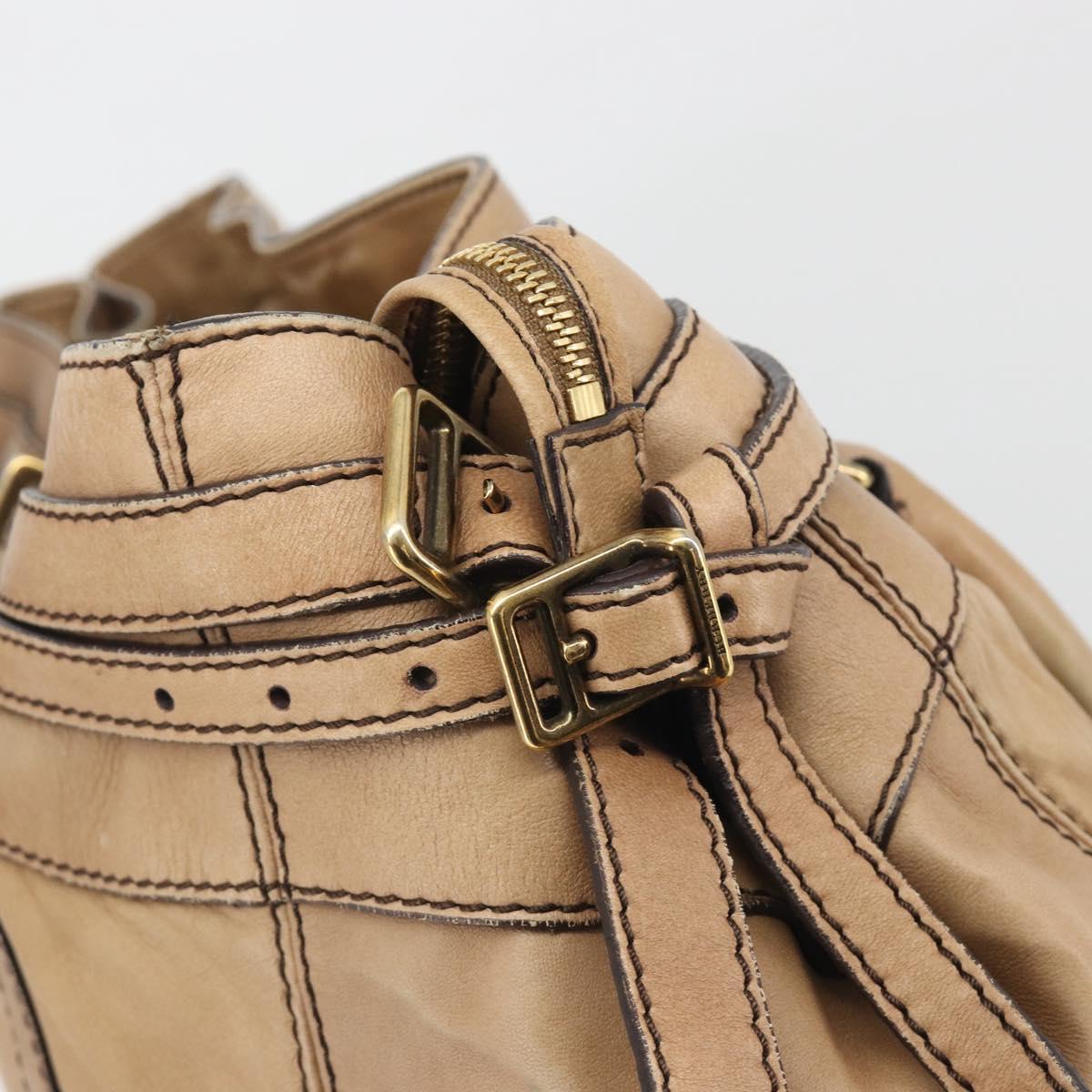 BURBERRY Tote Bag Leather Beige Gold Auth 195681A