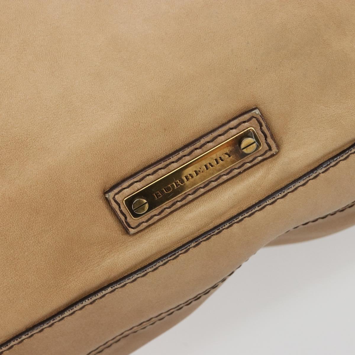 BURBERRY Tote Bag Leather Beige Gold Auth 195681A