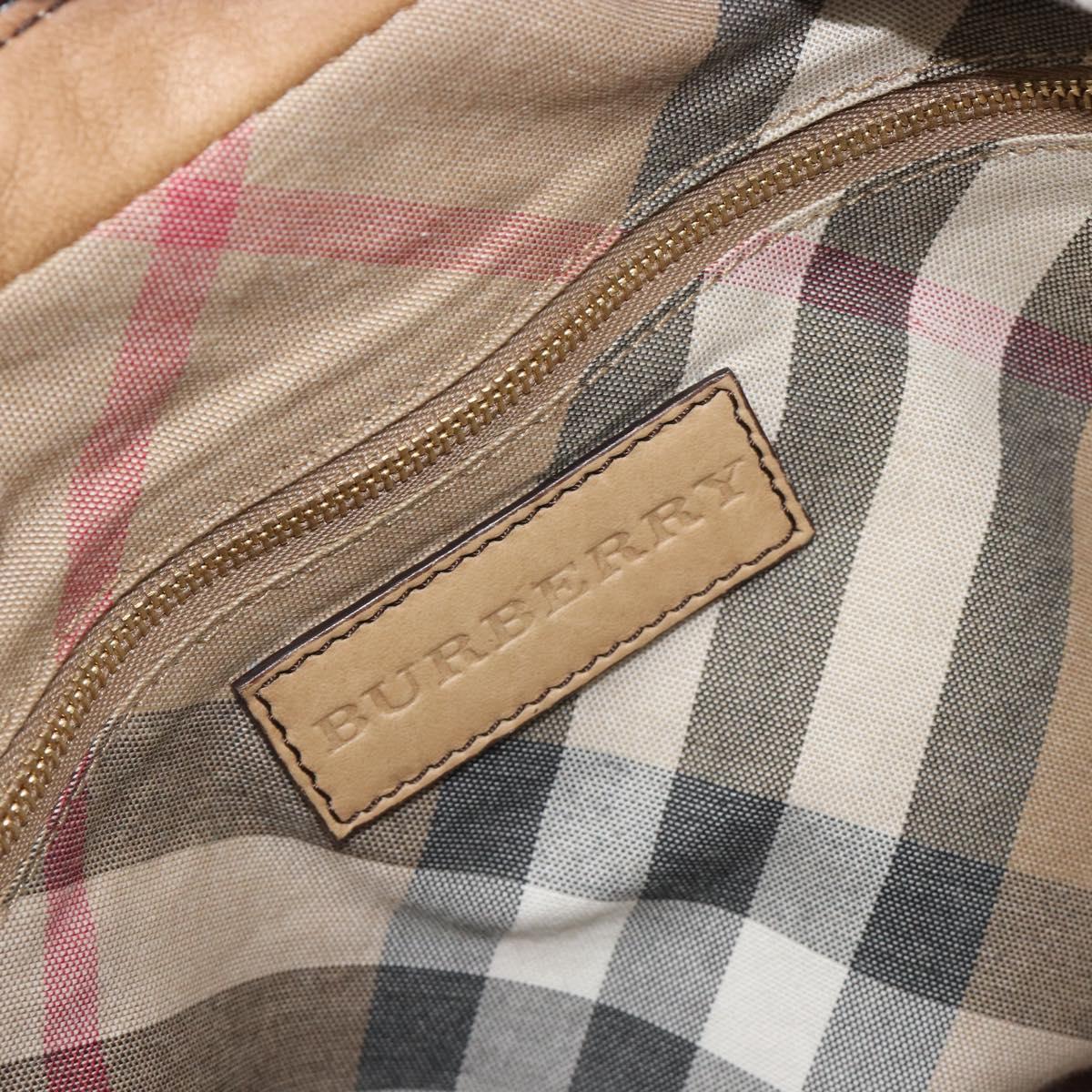 BURBERRY Tote Bag Leather Beige Gold Auth 195681A
