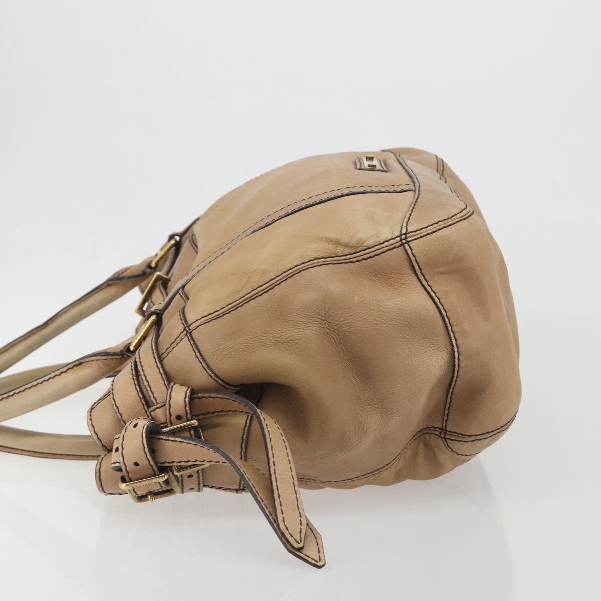 BURBERRY Tote Bag Leather Beige Gold Auth 195681A