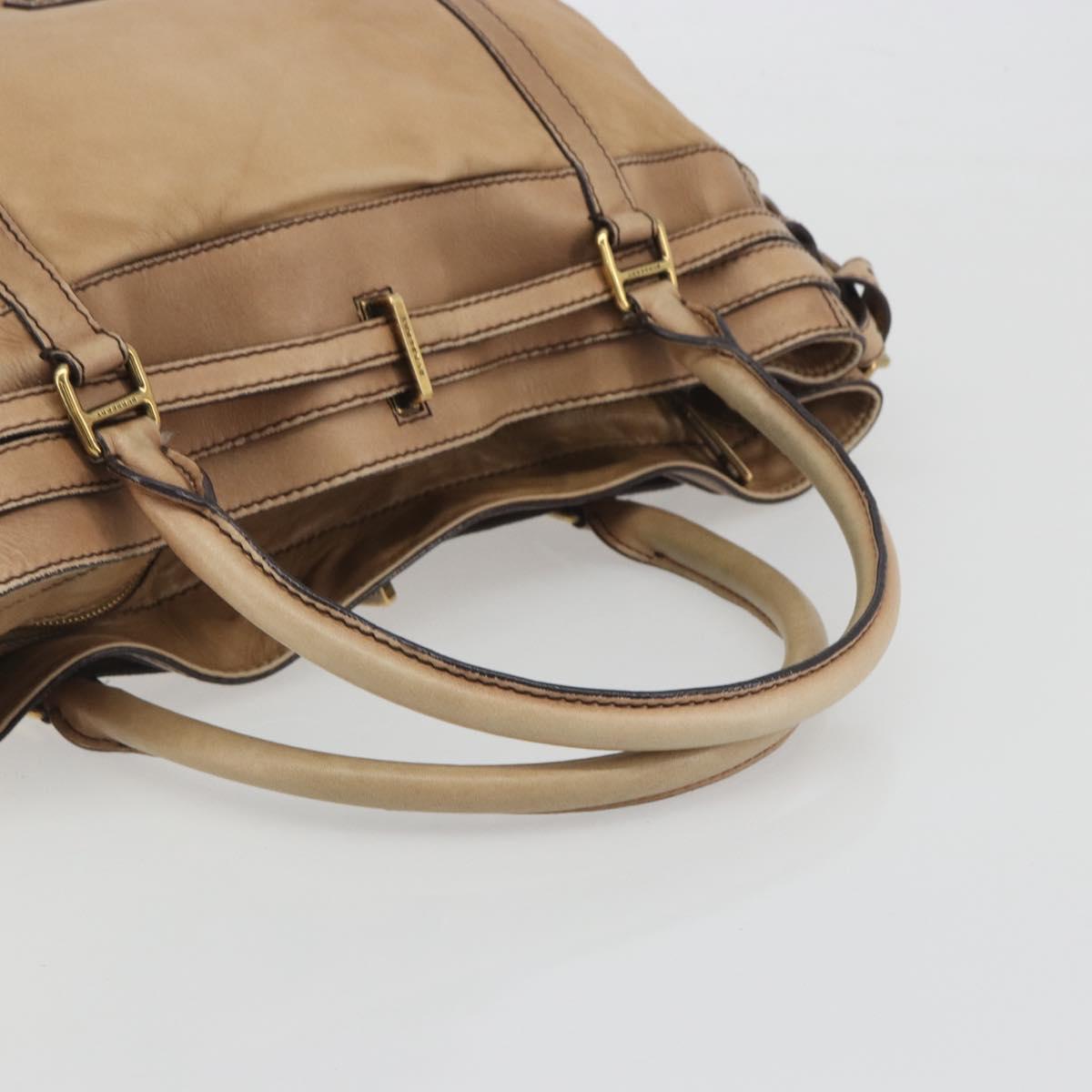 BURBERRY Tote Bag Leather Beige Gold Auth 195681A