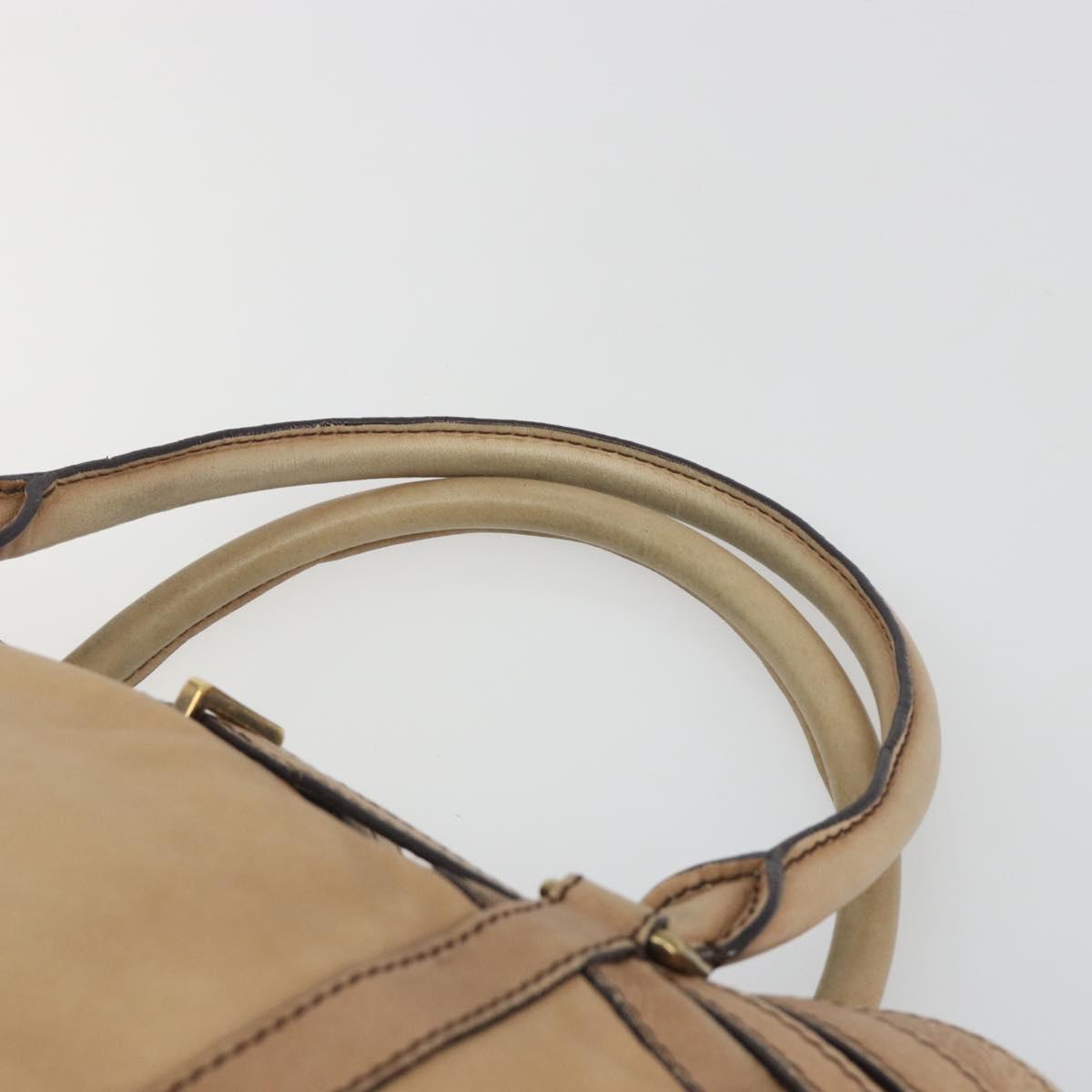 BURBERRY Tote Bag Leather Beige Gold Auth 195681A