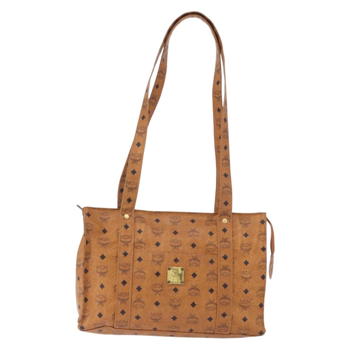 MCM Vicetos Logogram Shoulder Bag PVC Leather Brown Gold Auth 195687
