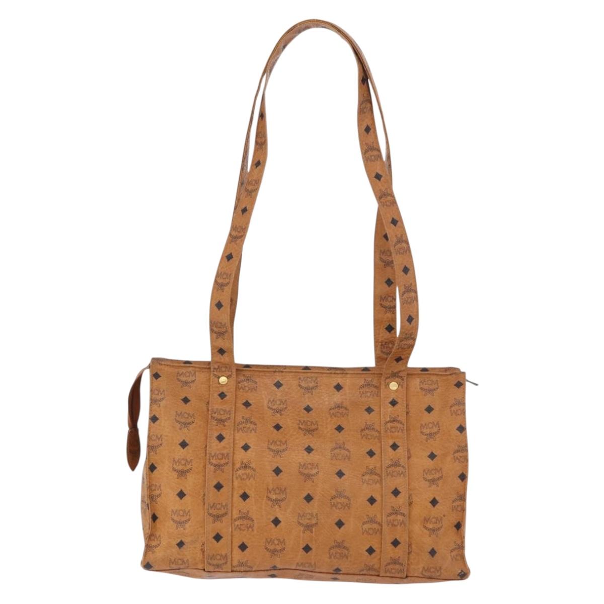 MCM Vicetos Logogram Shoulder Bag PVC Leather Brown Gold Auth 195687