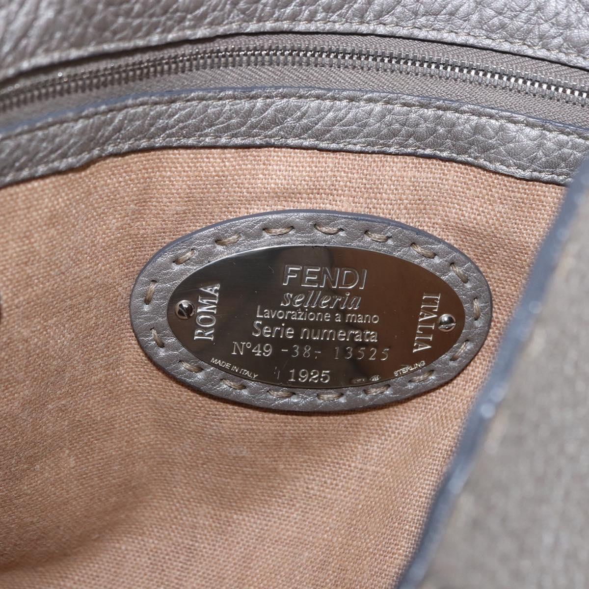 FENDI Celeria Hand Bag Leather Gray Silver Auth 195694A
