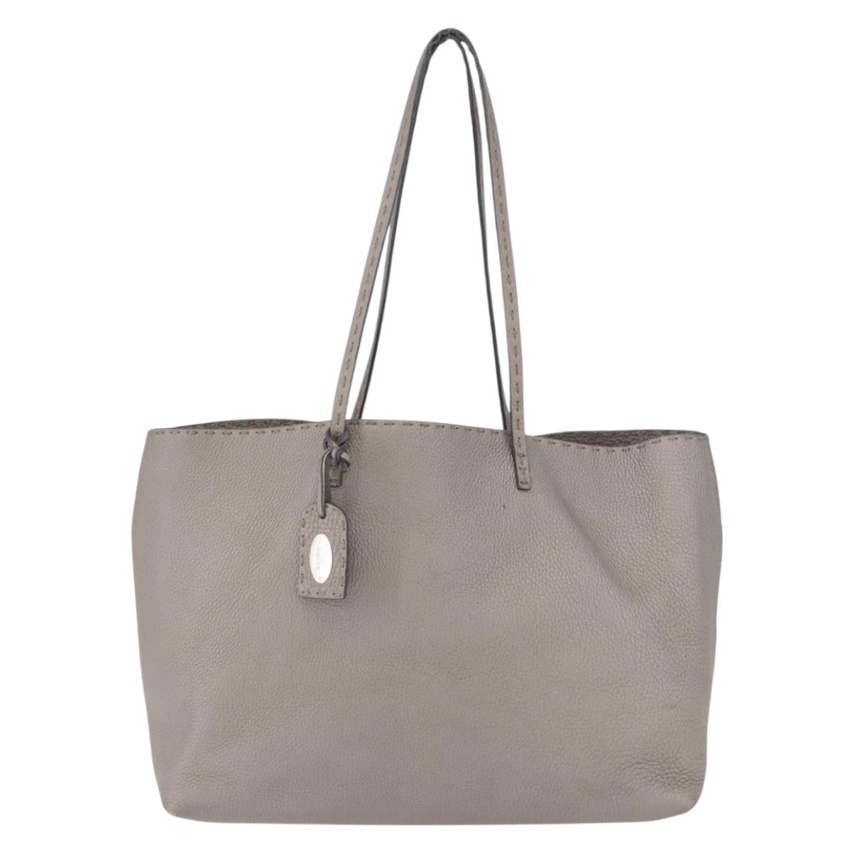 FENDI Celeria Hand Bag Leather Gray Silver Auth 195694A