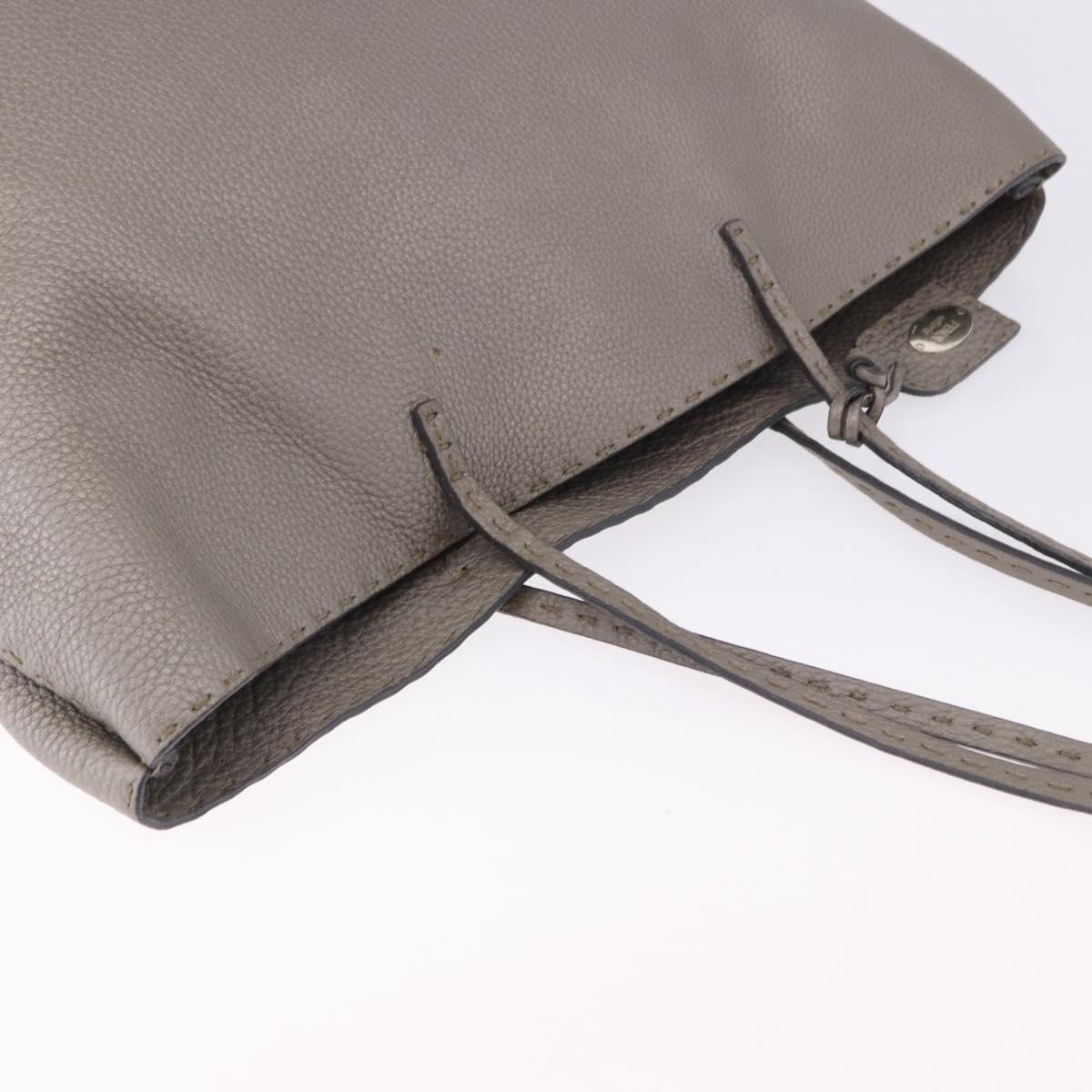 FENDI Celeria Hand Bag Leather Gray Silver Auth 195694A