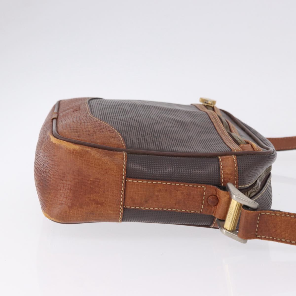 LOEWE Shoulder Bag PVC Brown Gold Silver Auth 195697