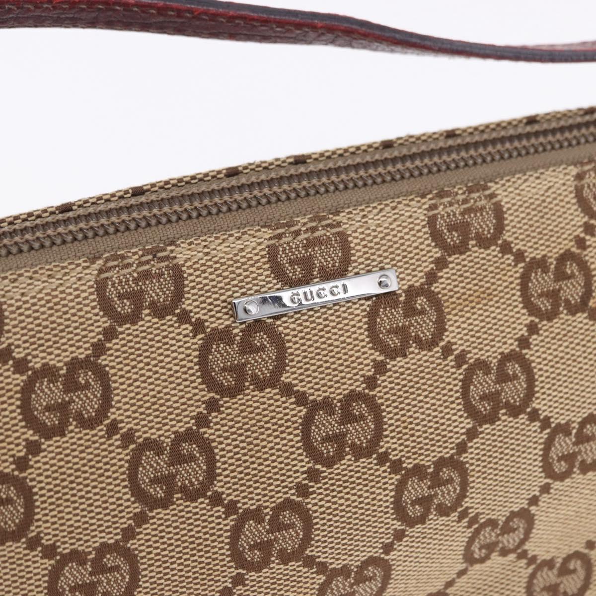 GUCCI GG Canvas Accessory Pouch Beige Silver 07198 Auth 195698