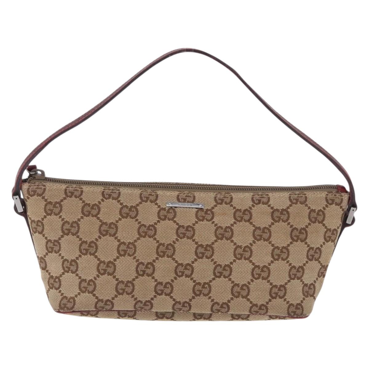 GUCCI GG Canvas Accessory Pouch Beige Silver 07198 Auth 195698
