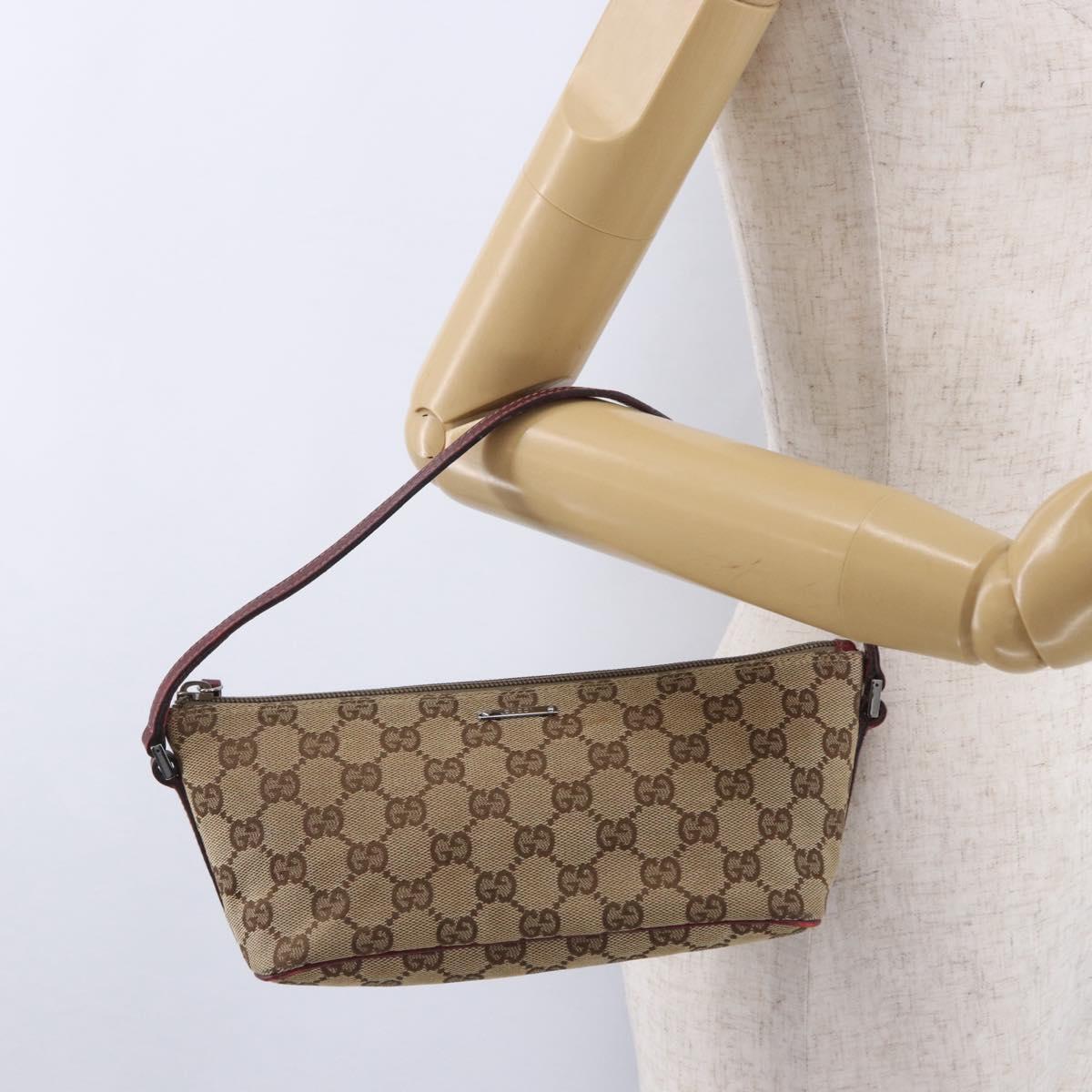 GUCCI GG Canvas Accessory Pouch Beige Silver 07198 Auth 195698