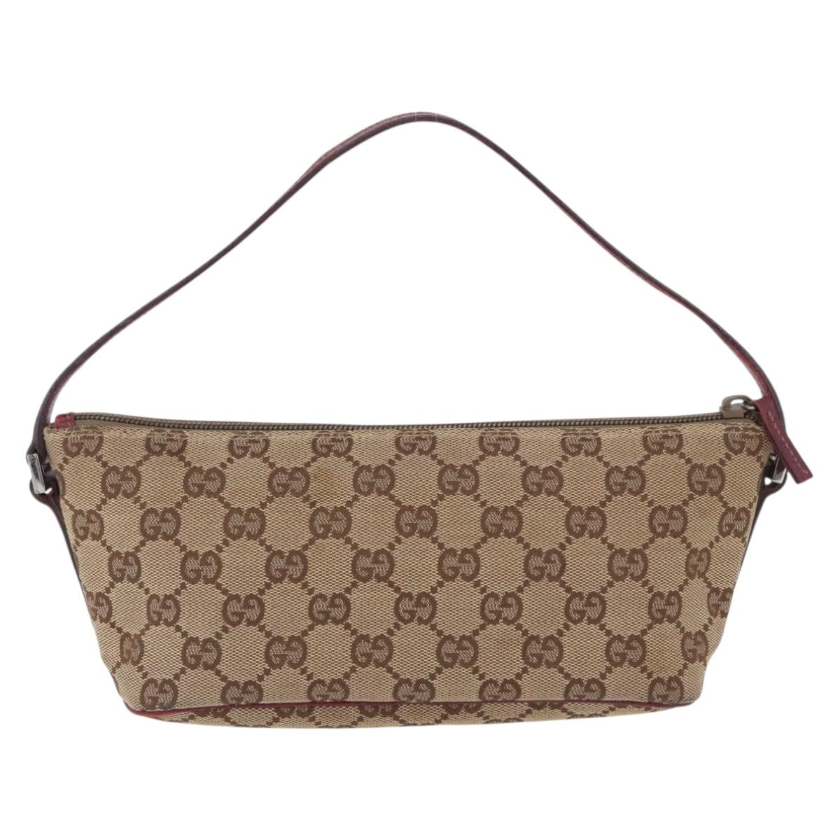 GUCCI GG Canvas Accessory Pouch Beige Silver 07198 Auth 195698