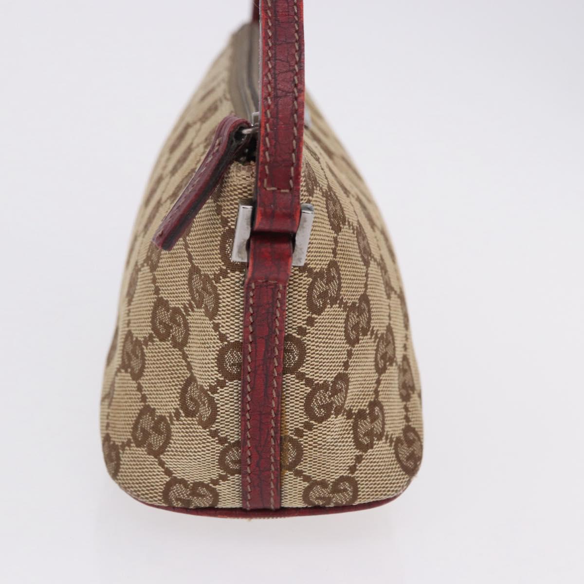 GUCCI GG Canvas Accessory Pouch Beige Silver 07198 Auth 195698