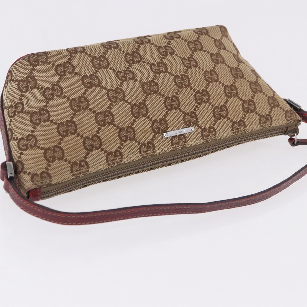 GUCCI GG Canvas Accessory Pouch Beige Silver 07198 Auth 195698