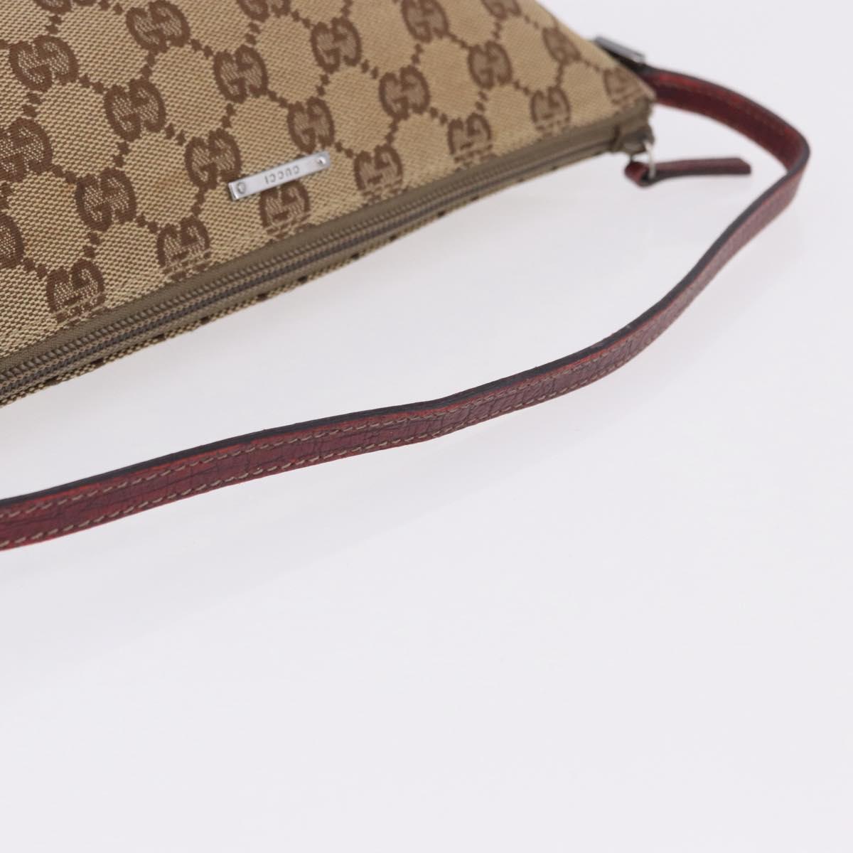 GUCCI GG Canvas Accessory Pouch Beige Silver 07198 Auth 195698