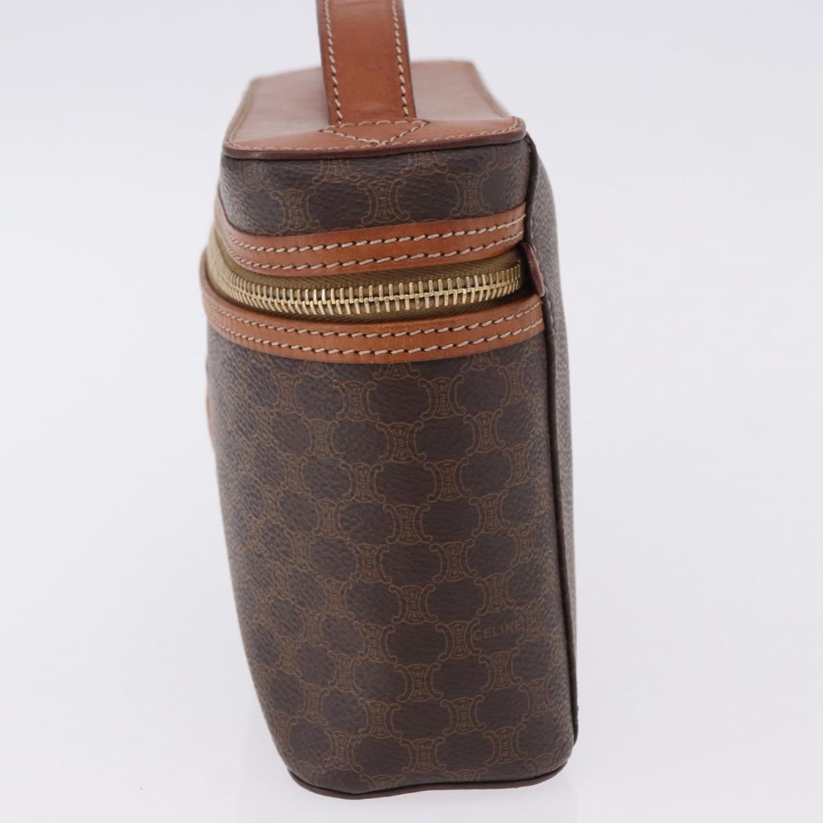 CELINE Macadam Canvas Vanity Pouch PVC Leather Brown Gold Auth 195699A