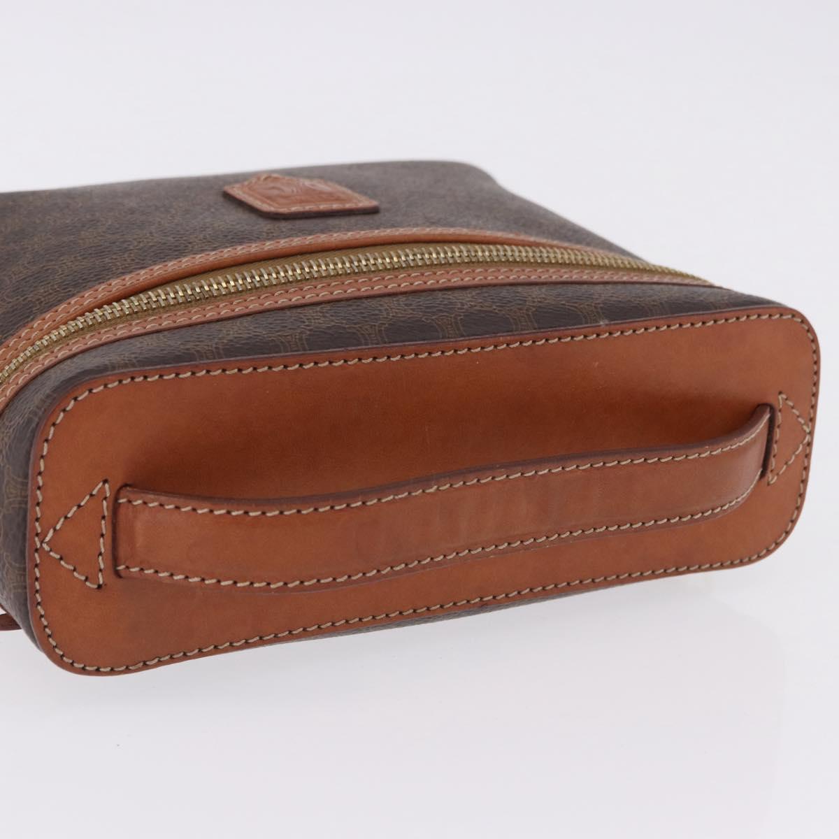 CELINE Macadam Canvas Vanity Pouch PVC Leather Brown Gold Auth 195699A