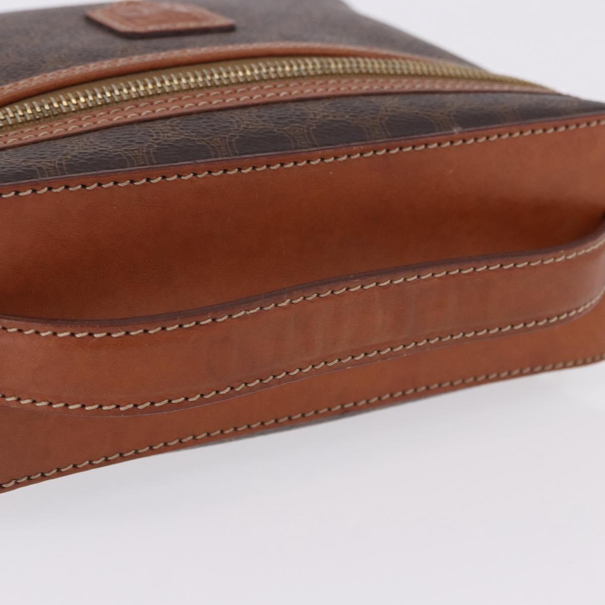 CELINE Macadam Canvas Vanity Pouch PVC Leather Brown Gold Auth 195699A