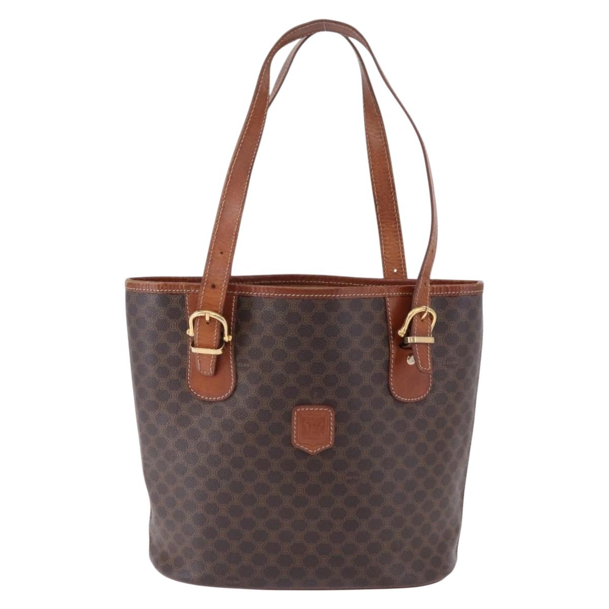 CELINE Macadam Canvas Hand Bag PVC Leather Brown Gold Auth 195700