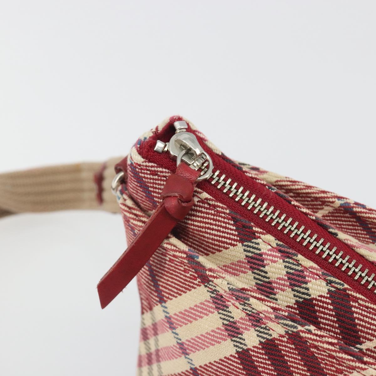BURBERRY Nova Check Blue Label Shoulder Bag Canvas Red Silver Auth 195702A