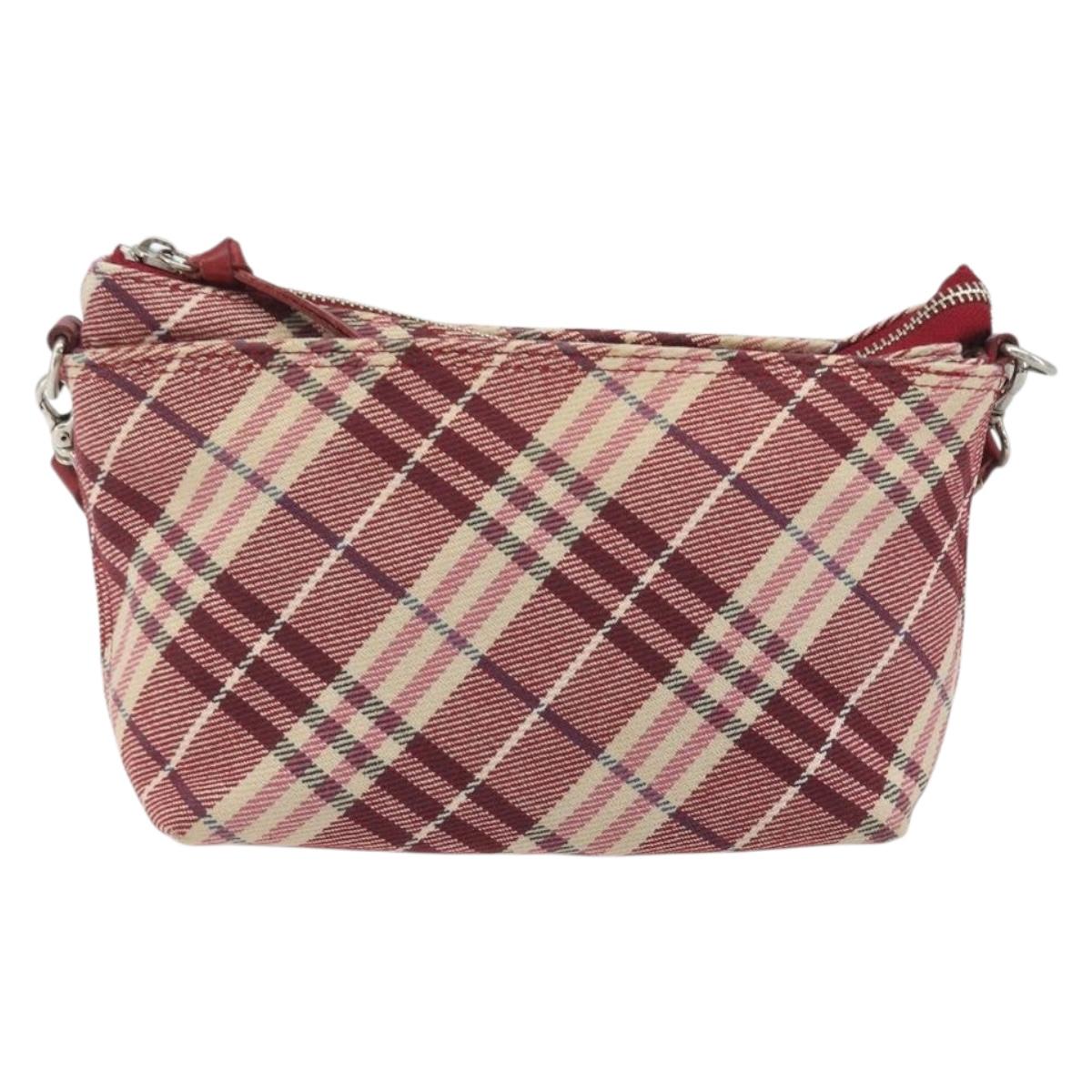 BURBERRY Nova Check Blue Label Shoulder Bag Canvas Red Silver Auth 195702A