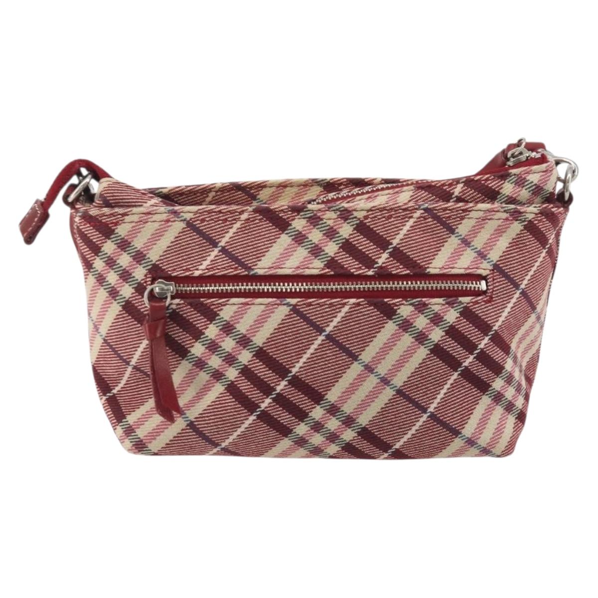 BURBERRY Nova Check Blue Label Shoulder Bag Canvas Red Silver Auth 195702A