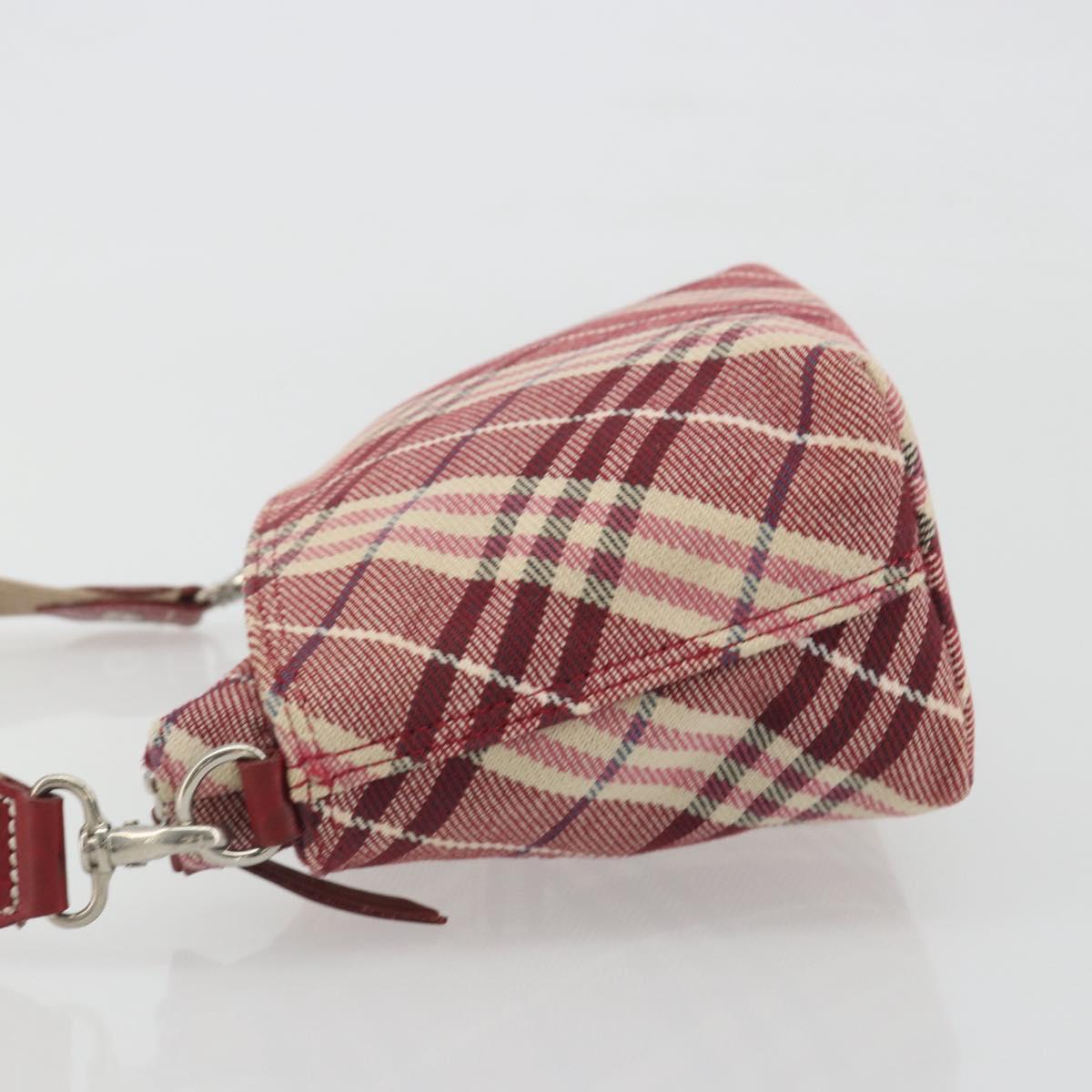 BURBERRY Nova Check Blue Label Shoulder Bag Canvas Red Silver Auth 195702A