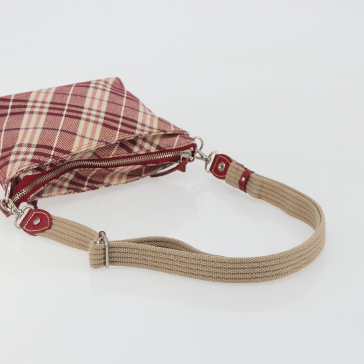BURBERRY Nova Check Blue Label Shoulder Bag Canvas Red Silver Auth 195702A