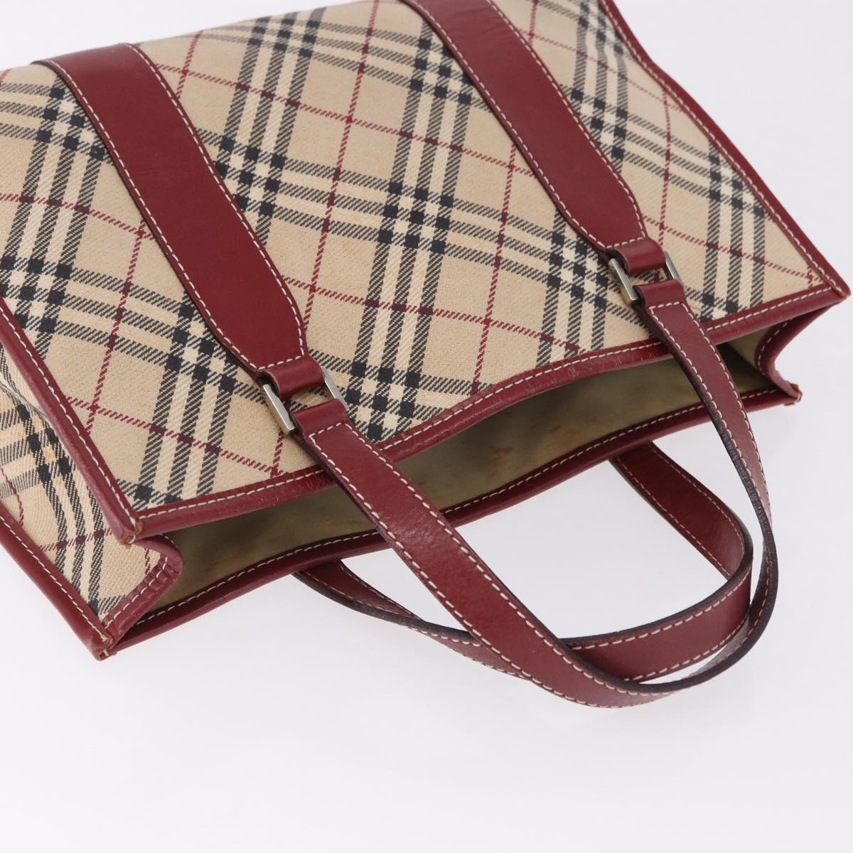 BURBERRY Nova Check Blue Label Hand Bag Canvas Beige Silver Auth 195703