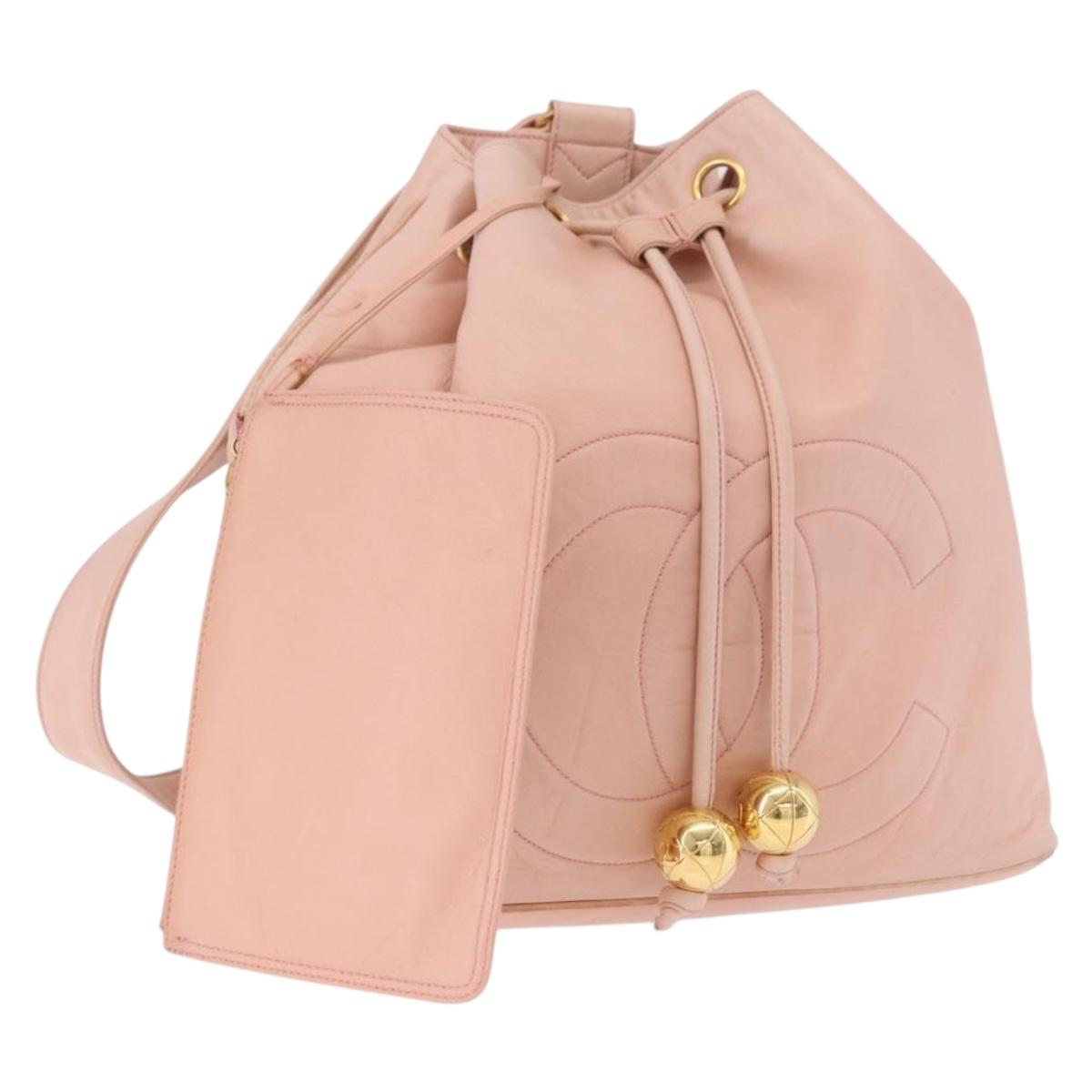 CHANEL Backpack Lamb Skin Pink Gold CC Auth 195704A