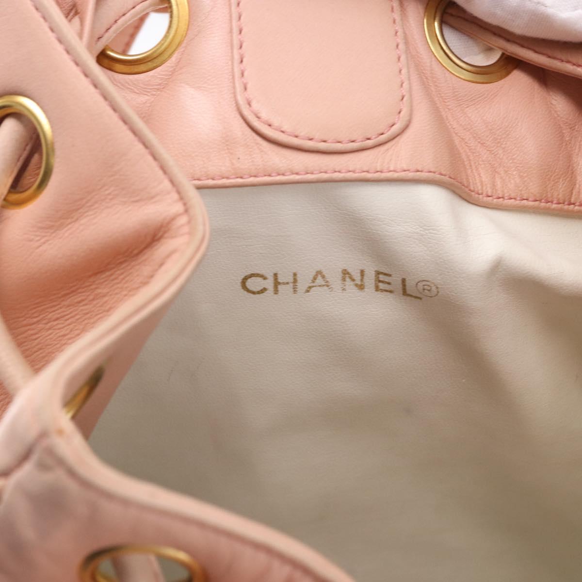 CHANEL Backpack Lamb Skin Pink Gold CC Auth 195704A