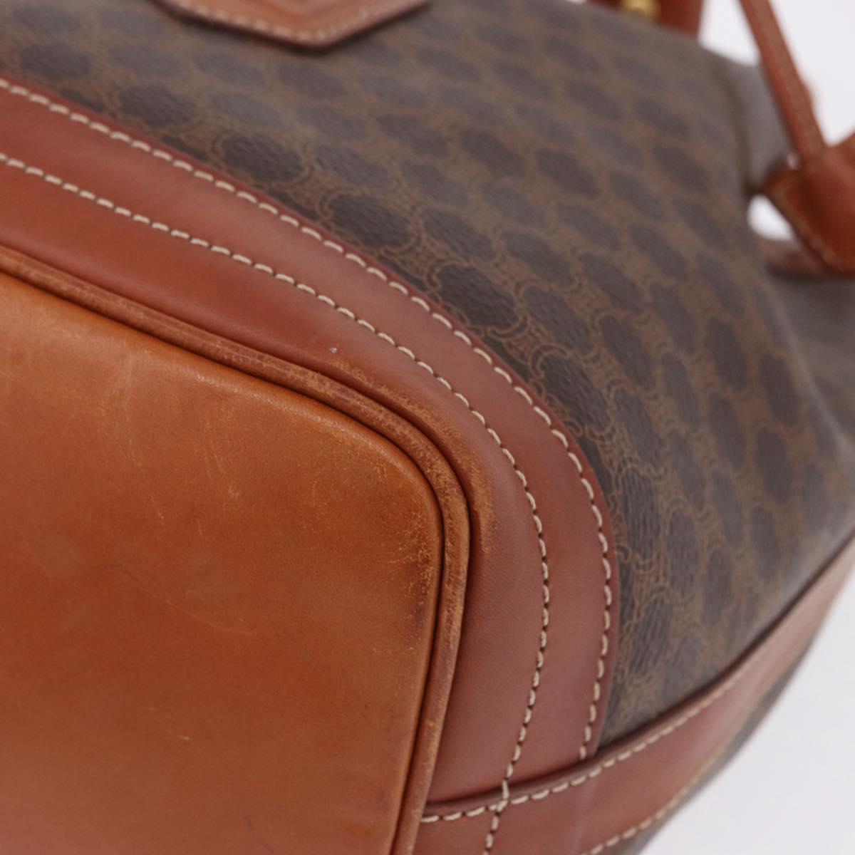 CELINE Macadam Canvas Shoulder Bag PVC Leather Brown Gold Auth 195708