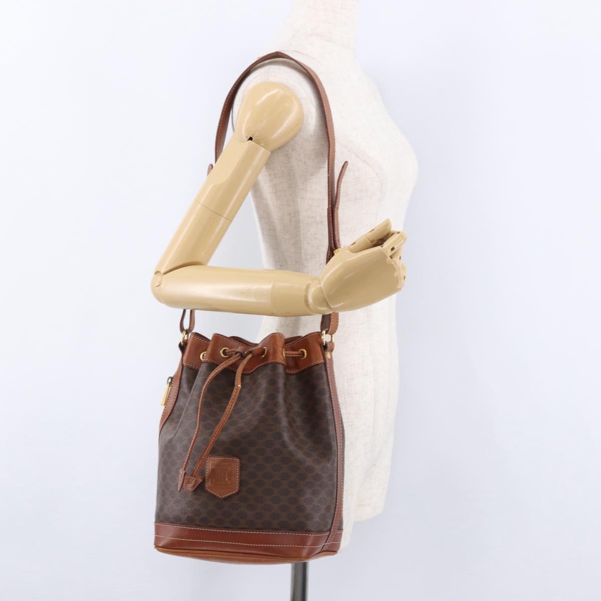 CELINE Macadam Canvas Shoulder Bag PVC Leather Brown Gold Auth 195708