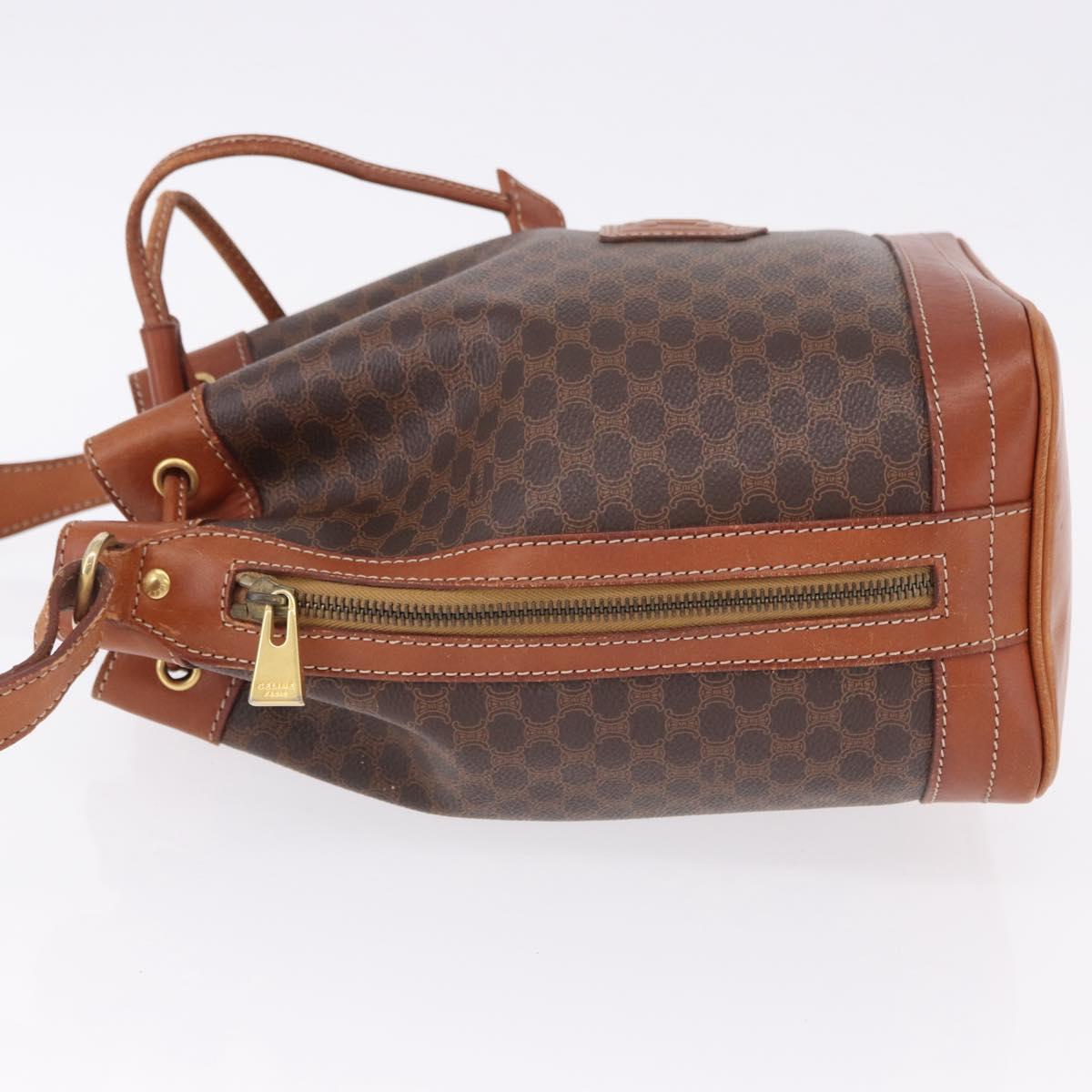 CELINE Macadam Canvas Shoulder Bag PVC Leather Brown Gold Auth 195708
