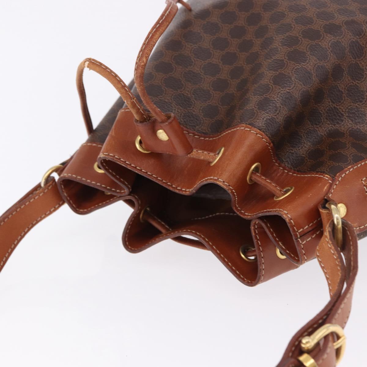 CELINE Macadam Canvas Shoulder Bag PVC Leather Brown Gold Auth 195708