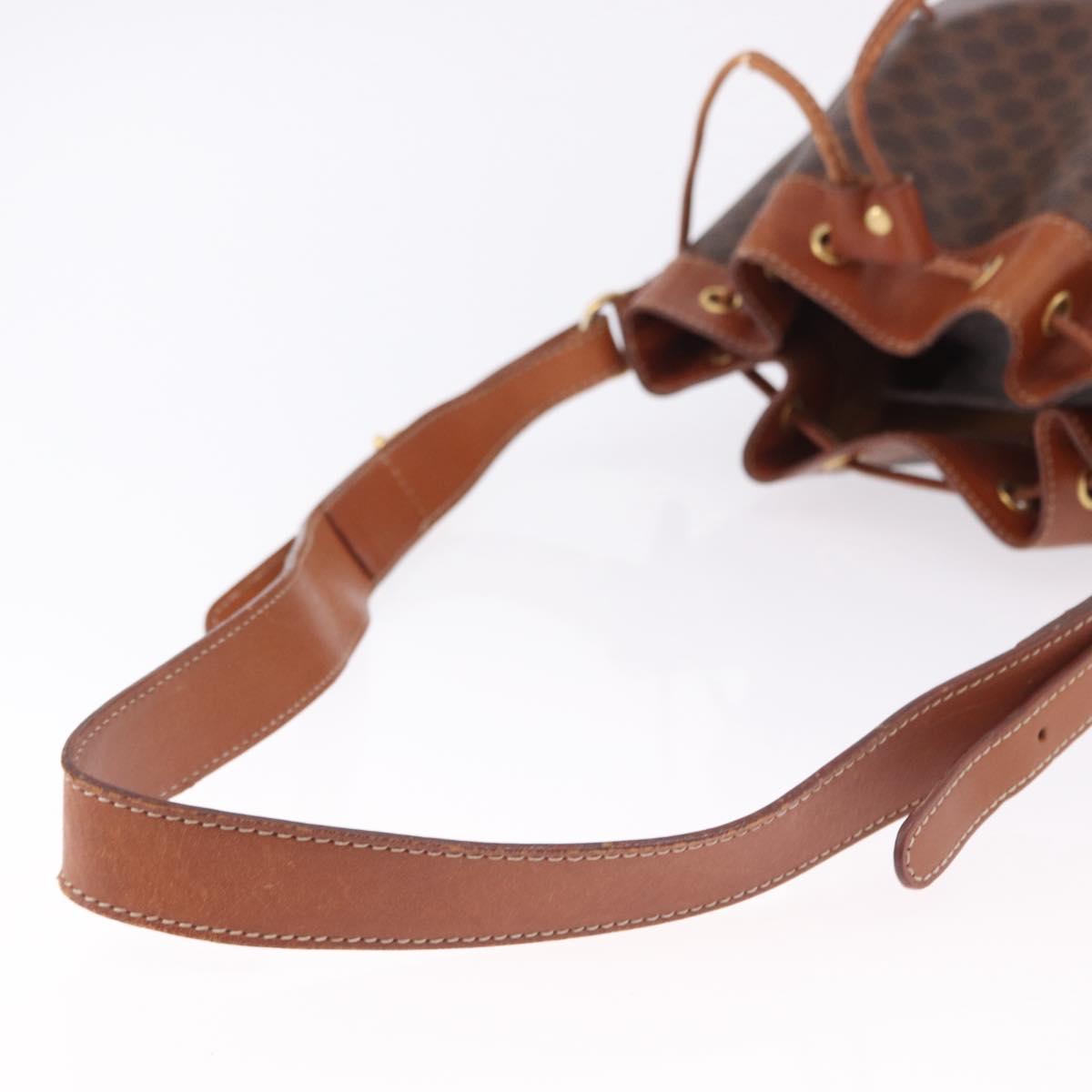 CELINE Macadam Canvas Shoulder Bag PVC Leather Brown Gold Auth 195708
