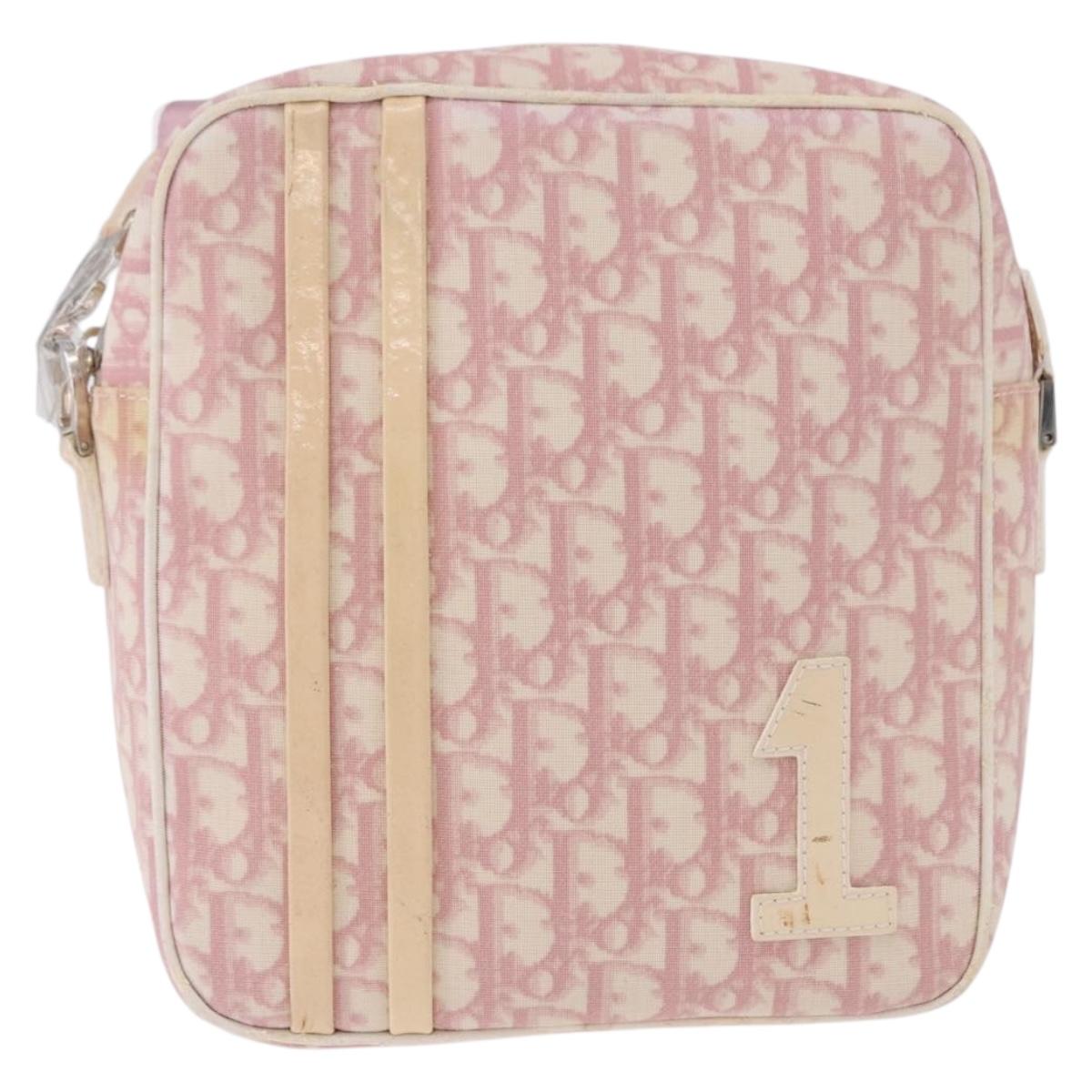 Christian Dior Trotter Canvas Shoulder Bag PVC Pink Silver Auth 195709