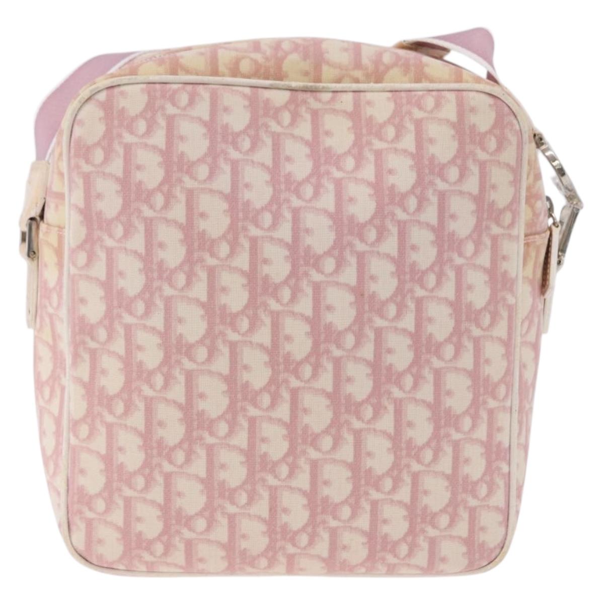 Christian Dior Trotter Canvas Shoulder Bag PVC Pink Silver Auth 195709