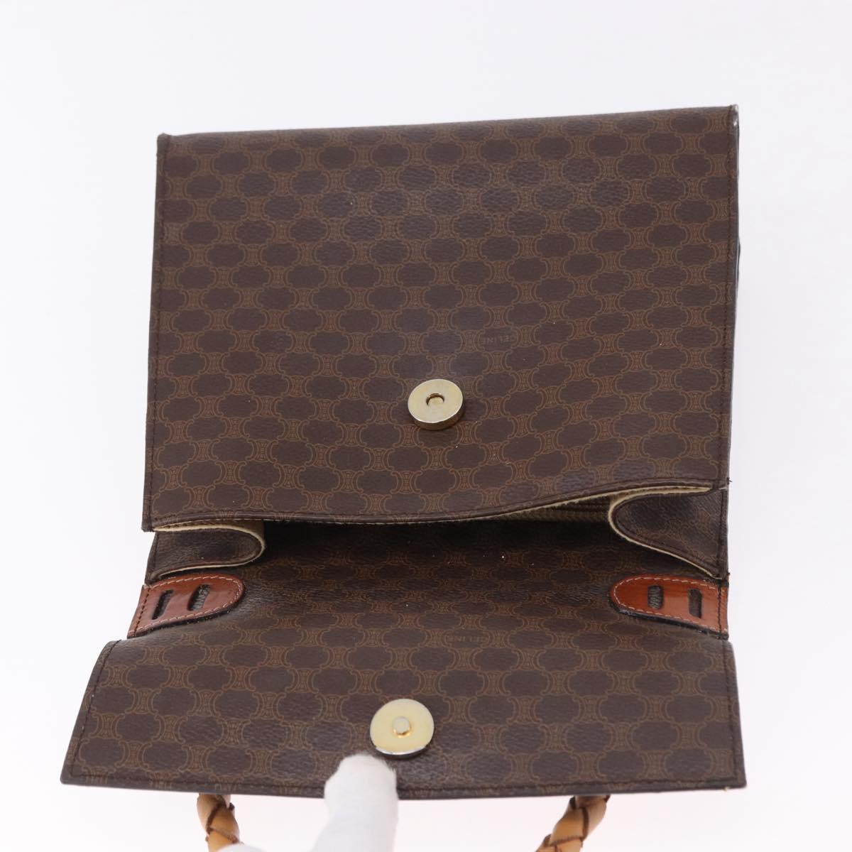 CELINE Macadam Canvas Hand Bag PVC Leather Brown Gold Auth 195710