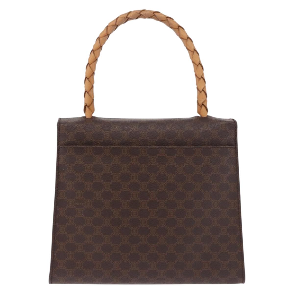 CELINE Macadam Canvas Hand Bag PVC Leather Brown Gold Auth 195710