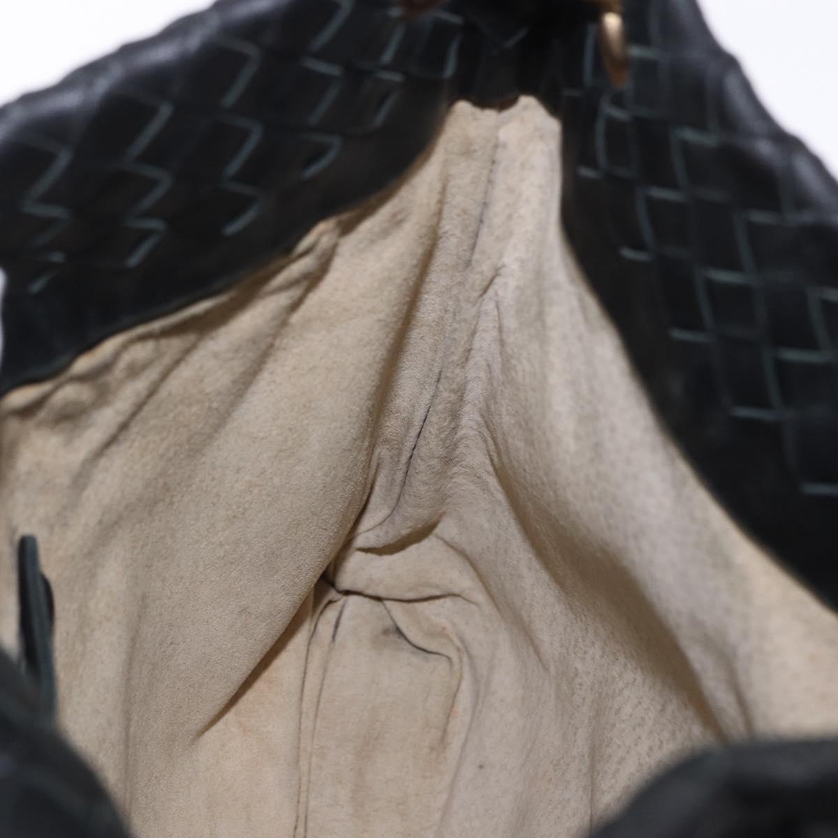 BOTTEGA VENETA INTRECCIATO Shoulder Bag Leather Black Gold Auth 195711A