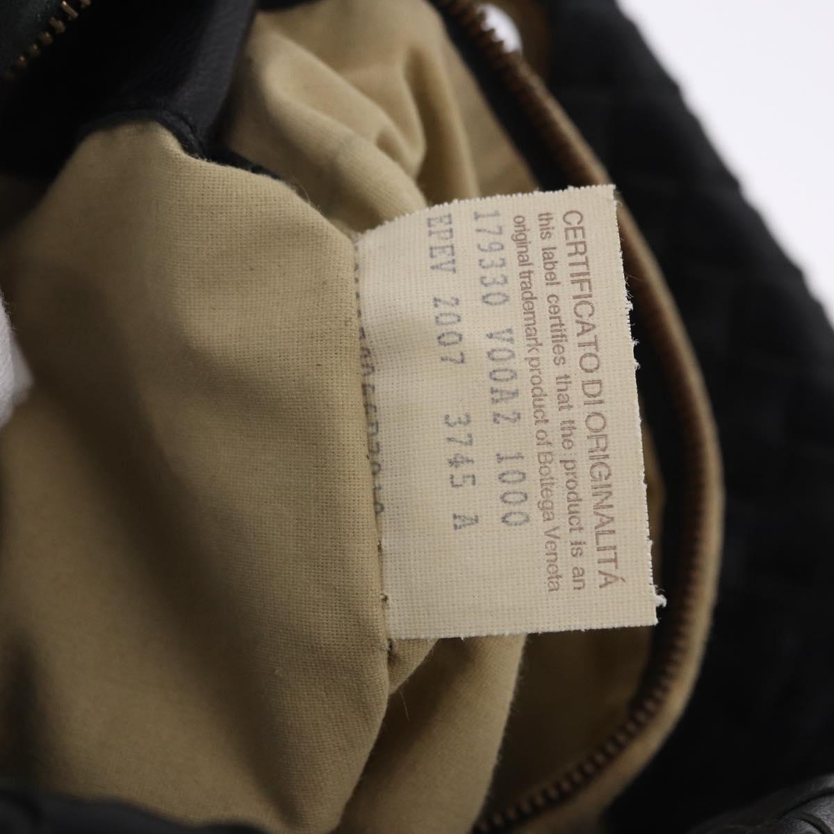 BOTTEGA VENETA INTRECCIATO Shoulder Bag Leather Black Gold Auth 195711A