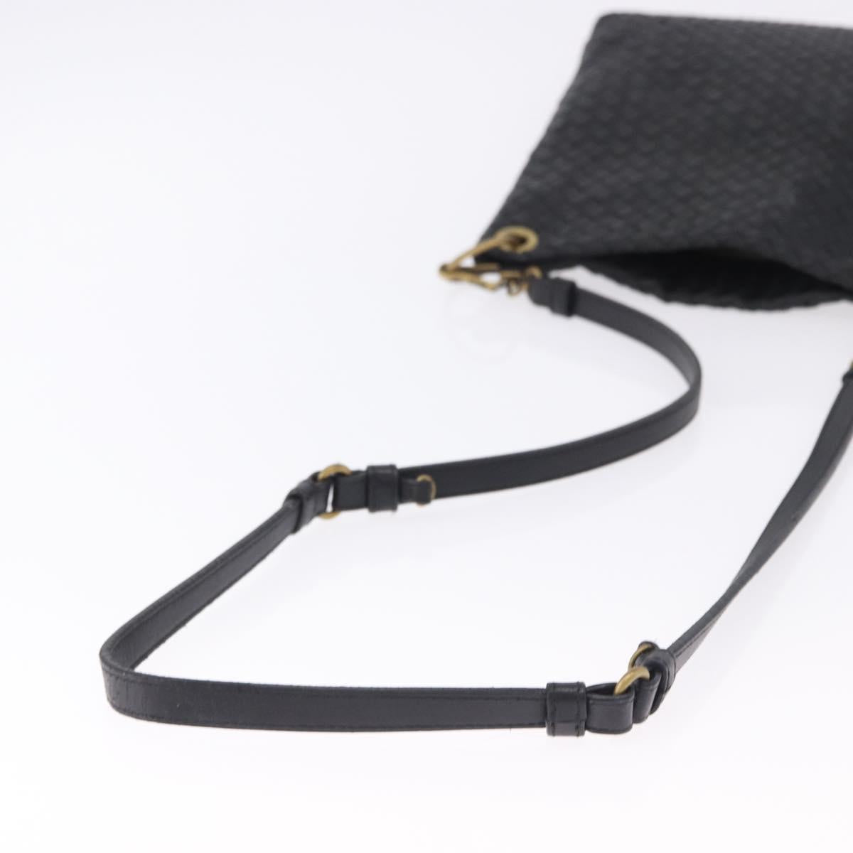 BOTTEGA VENETA INTRECCIATO Shoulder Bag Leather Black Gold Auth 195711A