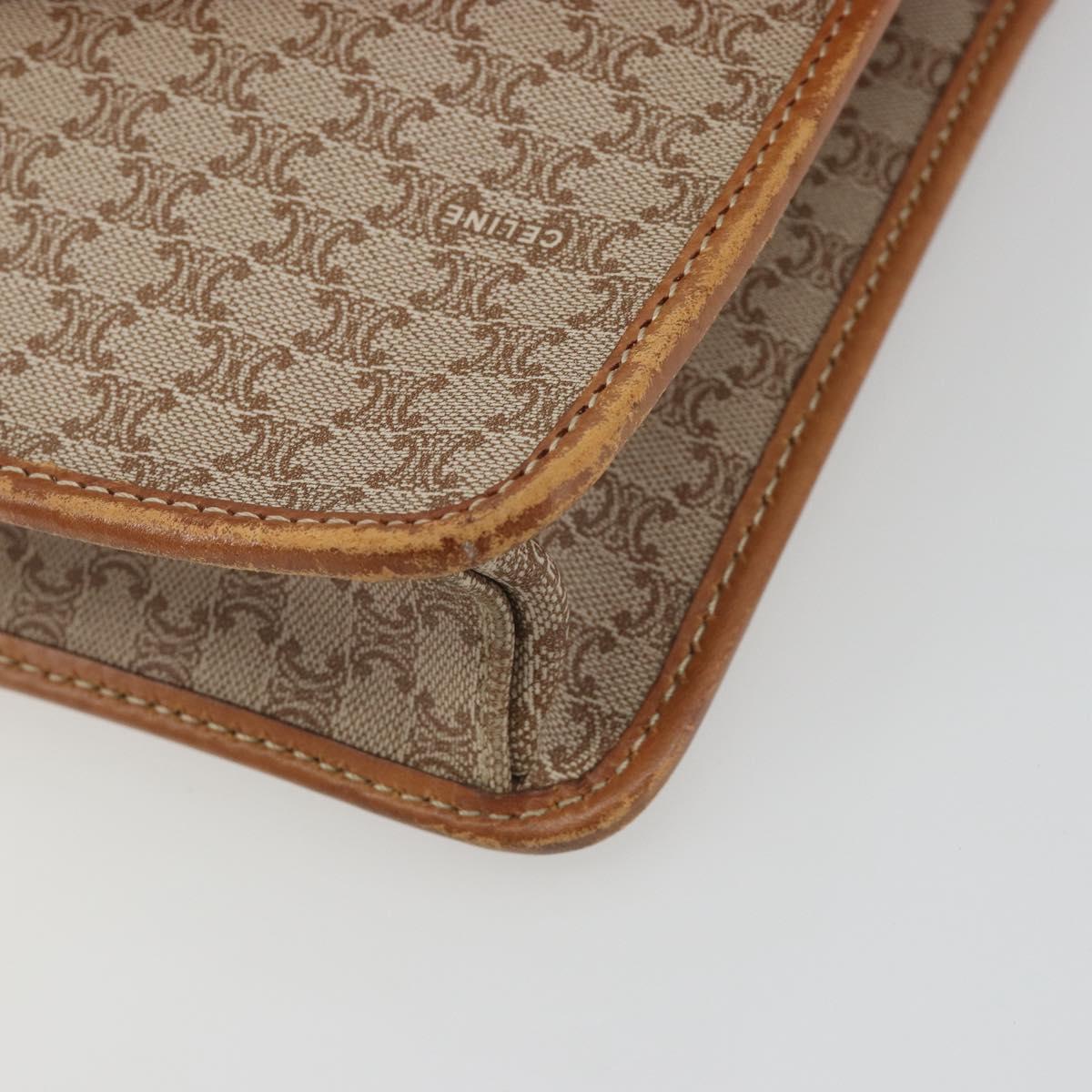 CELINE Macadam Canvas Shoulder Bag PVC Beige Gold Auth 195715